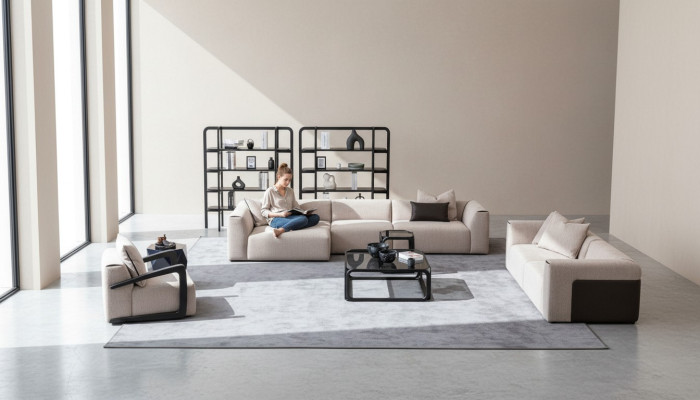 Taupe living room sofa set lounge furniture L-shape 3-piece