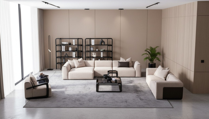 Taupe living room sofa set lounge furniture L-shape 3-piece