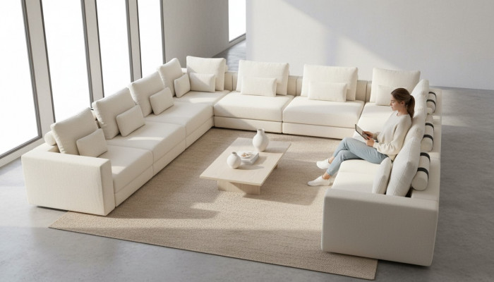 Large U-shaped upholstered sofa living room furniture designer couch living landscape