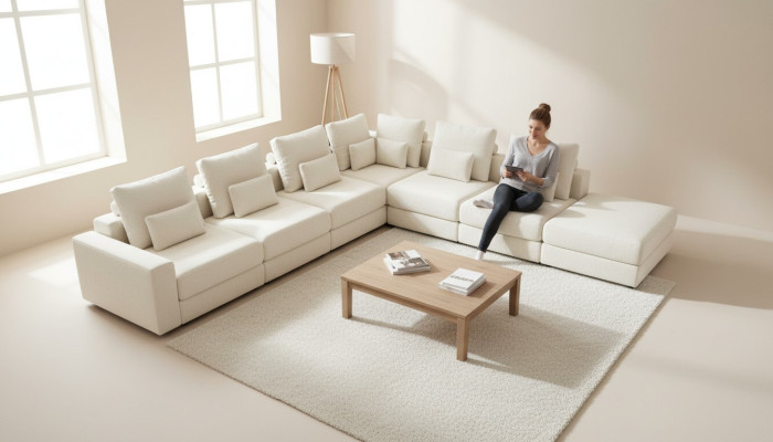 White living landscape living room L-shaped sofa upholstery designer furniture style