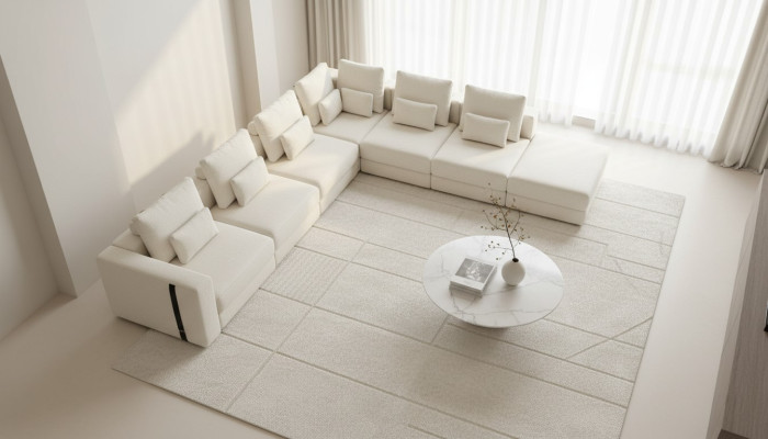 White living landscape living room L-shaped sofa upholstery designer furniture style