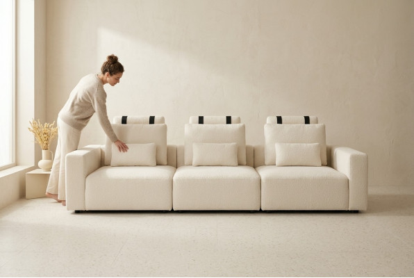 White four-seater luxury upholstery four-seater textile living room furniture design
