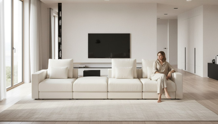 Sofa White Six-seater Living Room Furniture Luxury Couches Fabric Furniture
