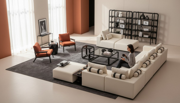 Modern white sofa set corner sofa living landscape armchair 4-piece fabric sofa