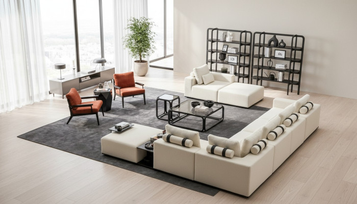 Modern white sofa set corner sofa living landscape armchair 4-piece fabric sofa