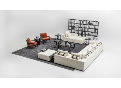 Modern white sofa set corner sofa living landscape armchair 4-piece fabric sofa