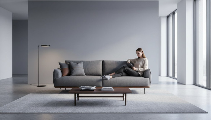 Gray upholstered sofa modern three-seater living room fabric sofa luxury new
