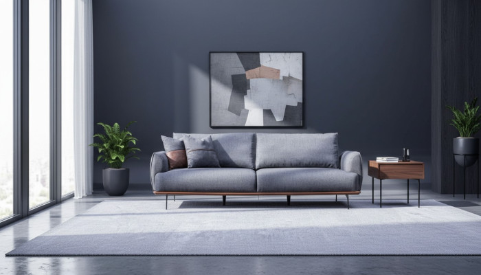 Gray upholstered sofa modern three-seater living room fabric sofa luxury new
