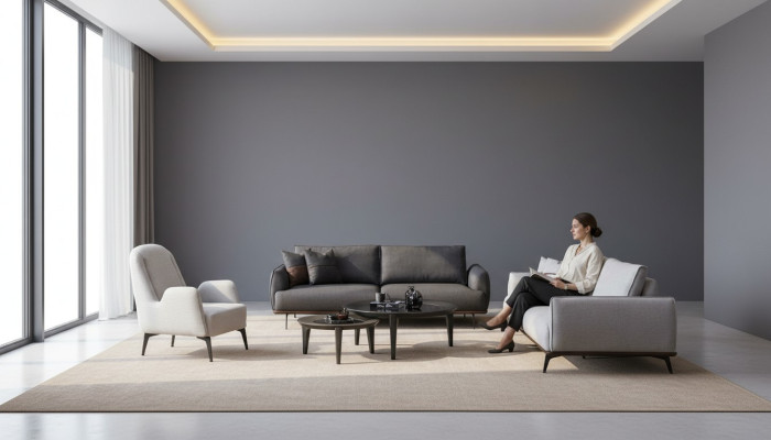 Three-seater sofa set armchair design modern upholstered sofa textile.