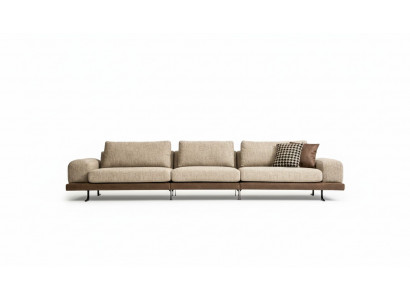 Beige five-seater upholstered sofa textile couch seating furniture living room