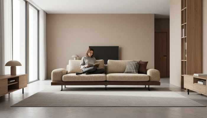 Beige sofa luxury three-seater modern style living room couch upholstery furniture