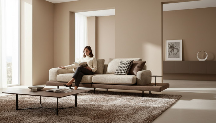 Four-seater storage surface living room upholstered sofa fabric couch modern style