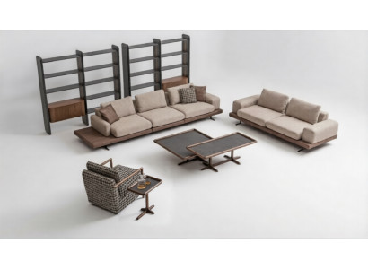 Brown textile sofa set living room couch three-seater luxury wooden furniture