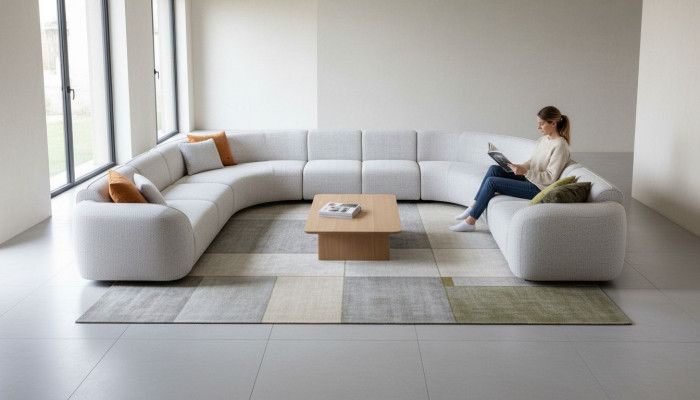 Sofa U-Shape Luxury Living Room Design Modern Textile Living Area Couch