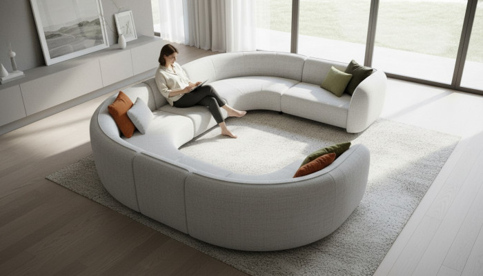 Large Gray U-Shaped Couch Living Room Set Luxury Sofas Modern Style