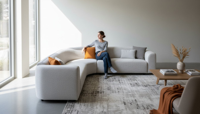 Round corner sofa, U-shaped couch, upholstered corner couch set, modular seating group