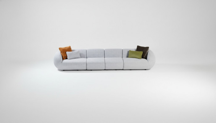 Gray living landscape six-seater upholstered fabric sofa corner lounge modern