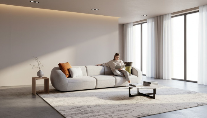 Upholstered Sofa Large Five-Seater Living Room Couch Modern Textile Furniture