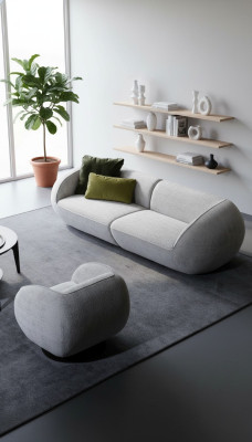 Gray Sofa Set Three-Seater Armchair Set Upholstered Furniture Luxury Design