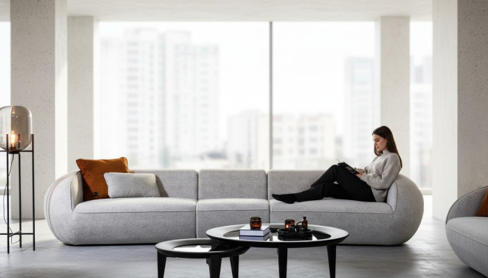 Large five-seater living room furniture textile couches luxury modern furniture