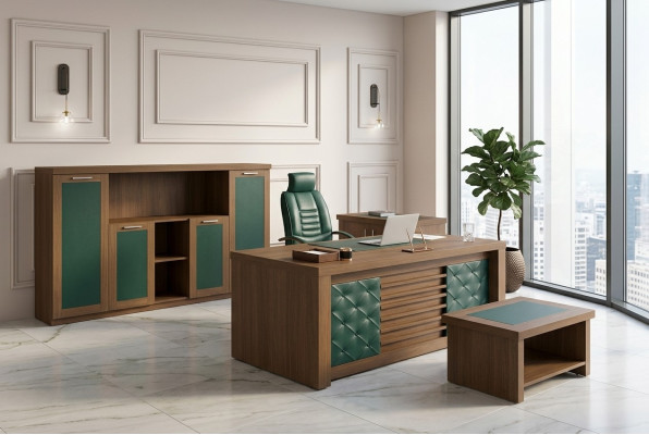 Brown Office Set Luxury Office Furniture Desk Designer Furniture 4-piece
