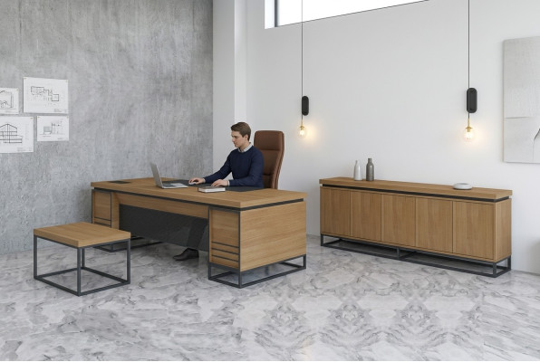 Brown Office Furniture Set Study Desk 3-piece Set