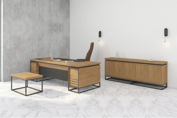 Brown Office Furniture Set Study Desk 3-piece Set