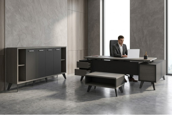 Study Office Furniture Desk Coffee Table Filing Cabinet 3-piece Set
