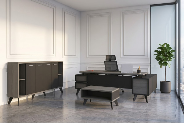 Study Office Furniture Desk Coffee Table Filing Cabinet 3-piece Set