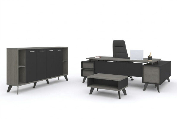 Study Office Furniture Desk Coffee Table Filing Cabinet 3-piece Set