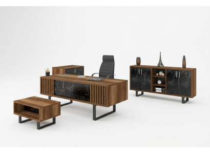Desk office set with a marble table and office cabinet, 4-piece set.
