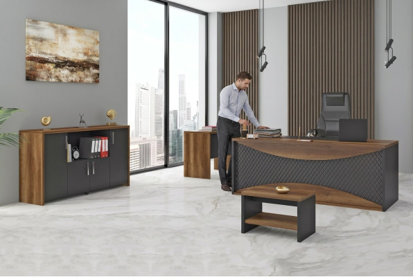 Office room wooden furniture set desk filing cabinet coffee table