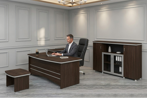 Modern office set desk cabinet side tables complete 4-piece