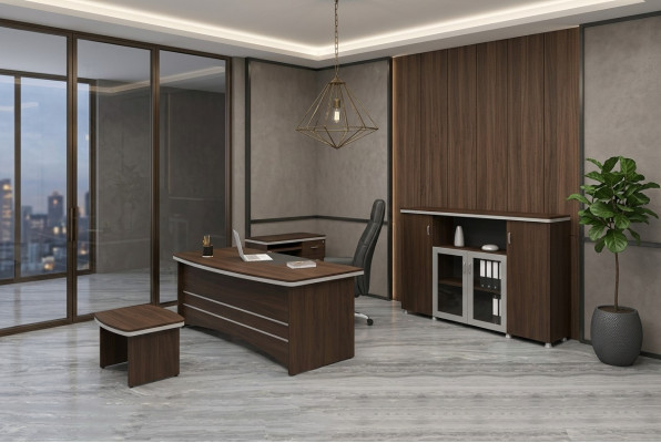 Modern office set desk cabinet side tables complete 4-piece