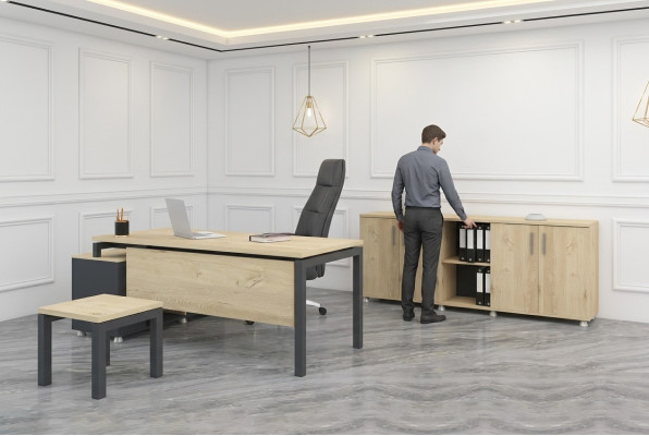 Luxury Office Set Modern Wood Furniture Corner Desk Cabinet Coffee Table
