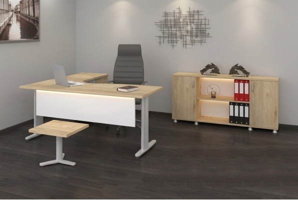 Corner desk office study modern complete set furniture 3-piece