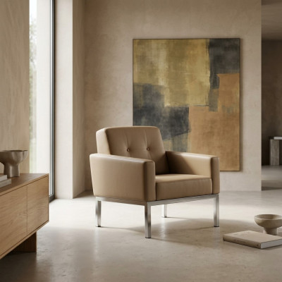 Armchair office furniture study beige seat wooden furniture upholstered chair