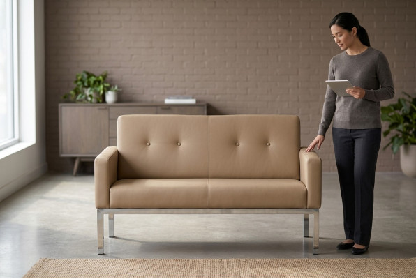 Beige two-seater office furniture upholstered sofa wooden frame textile furnishings