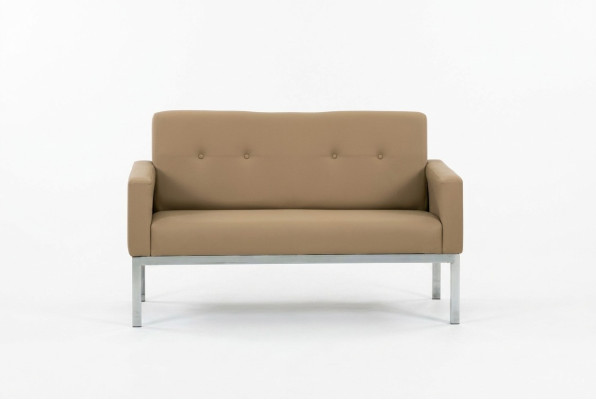 Beige two-seater office furniture upholstered sofa wooden frame textile furnishings