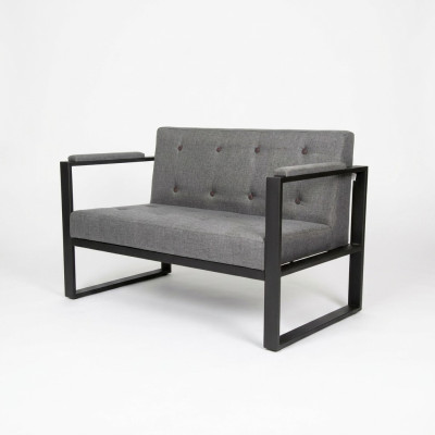 Designer gray two-seater bench with textile upholstery for office furniture