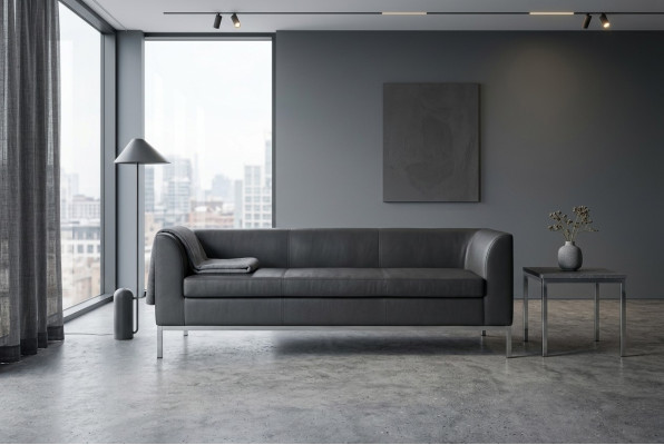 Black upholstered three-seater luxury furniture study textile sofas