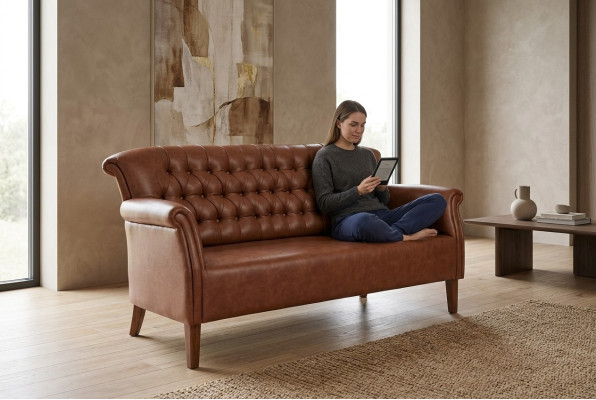 Luxury Three-Seater Chesterfield Couch Brown Seating Furniture Modern Sofas
