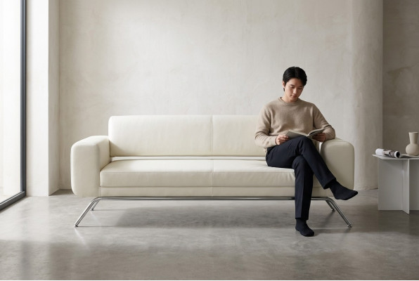 White three-seater luxury stainless steel leg textile furniture office couch modern