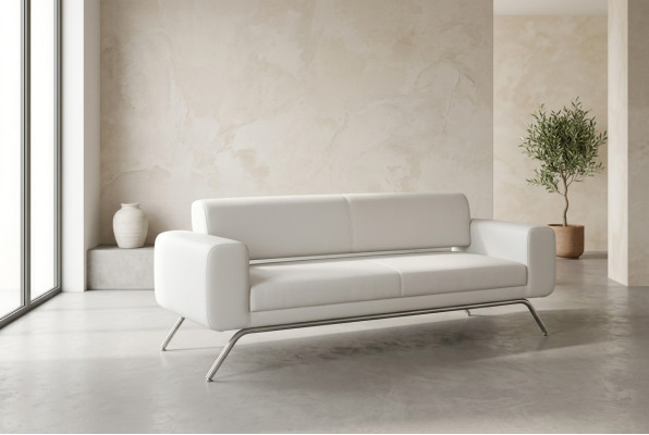 White three-seater luxury stainless steel leg textile furniture office couch modern