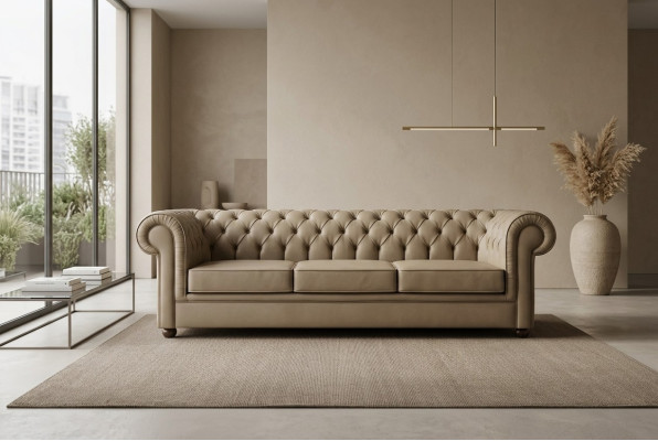 Beige Chesterfield three-seater office furniture sofa upholstered sofas luxury furniture