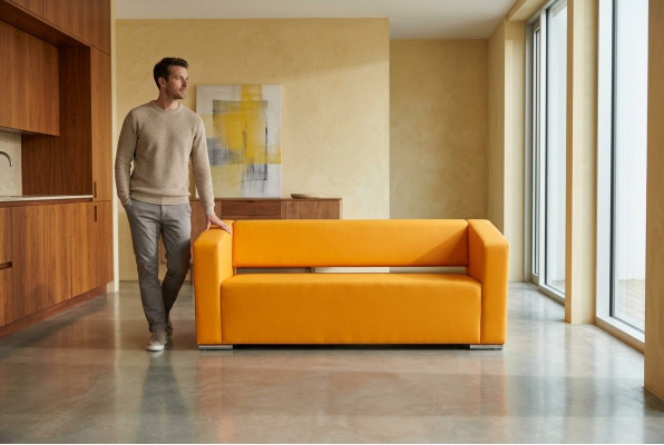 Orange three-seater office furniture study couch luxury textile sofa
