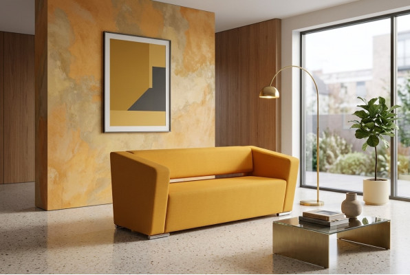 Orange three-seater office furniture study couch luxury textile sofa