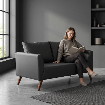 Stylish Two-Seater Modern Black Couch Study Room Furniture Office