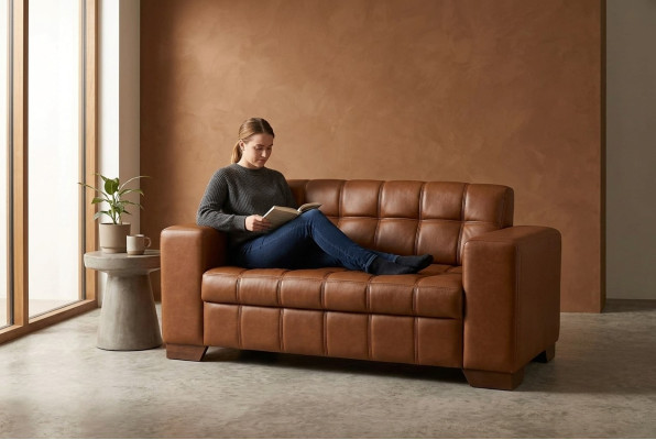 Brown leather two-seater office furniture office furniture collection fabric couch