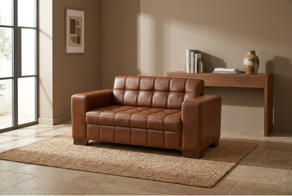 Brown leather two-seater office furniture office furniture collection fabric couch